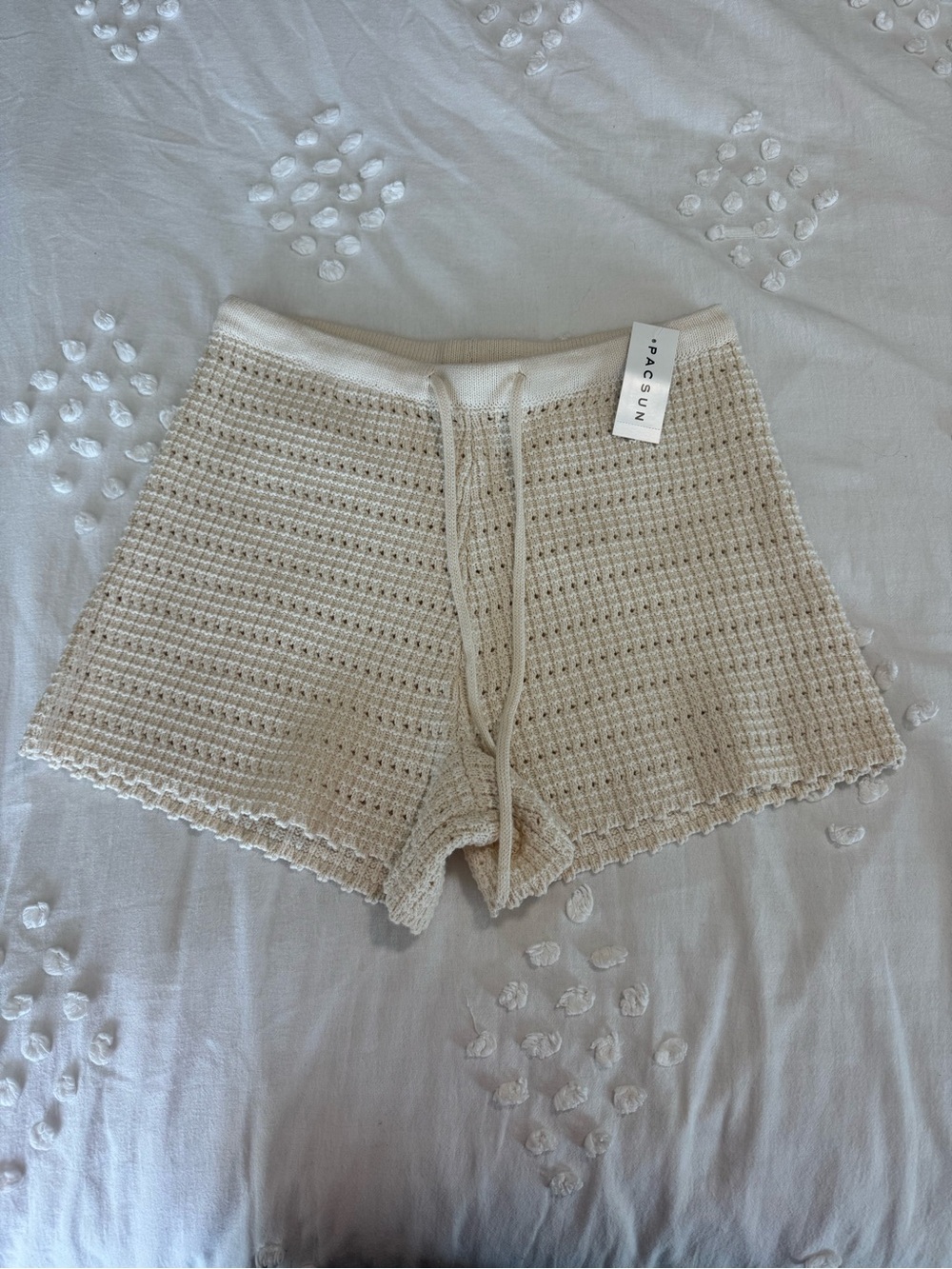 PacSun Cream Crochet High-Waist Lounge Shorts